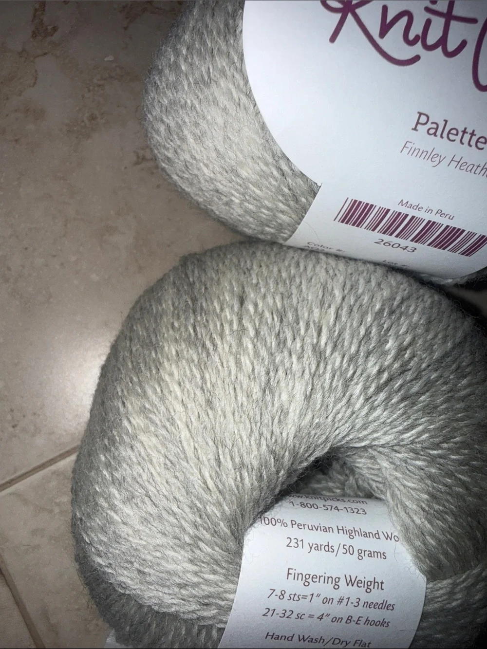 Knit Picks Palette Finnley Heather Kids Wool Yarn - Light Grey